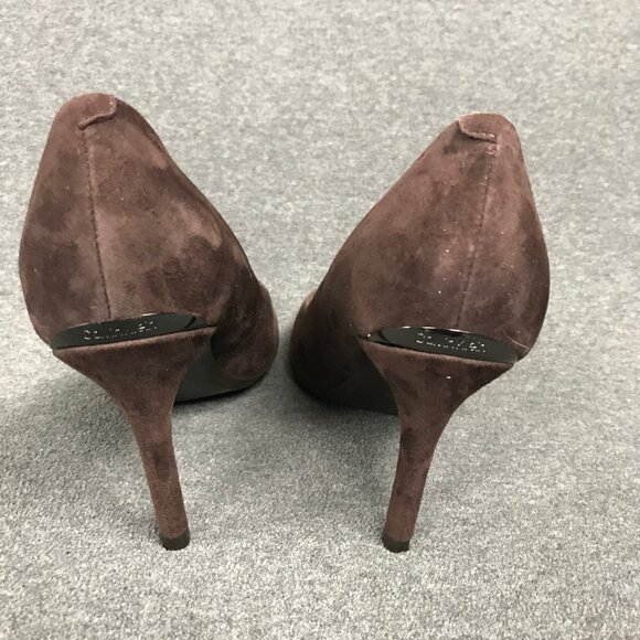Calvin Klein Gayle Suede Pumps High Heels 3.5 Inch Stiletto Chocolate Brown 7.5 - Picture 4 of 8